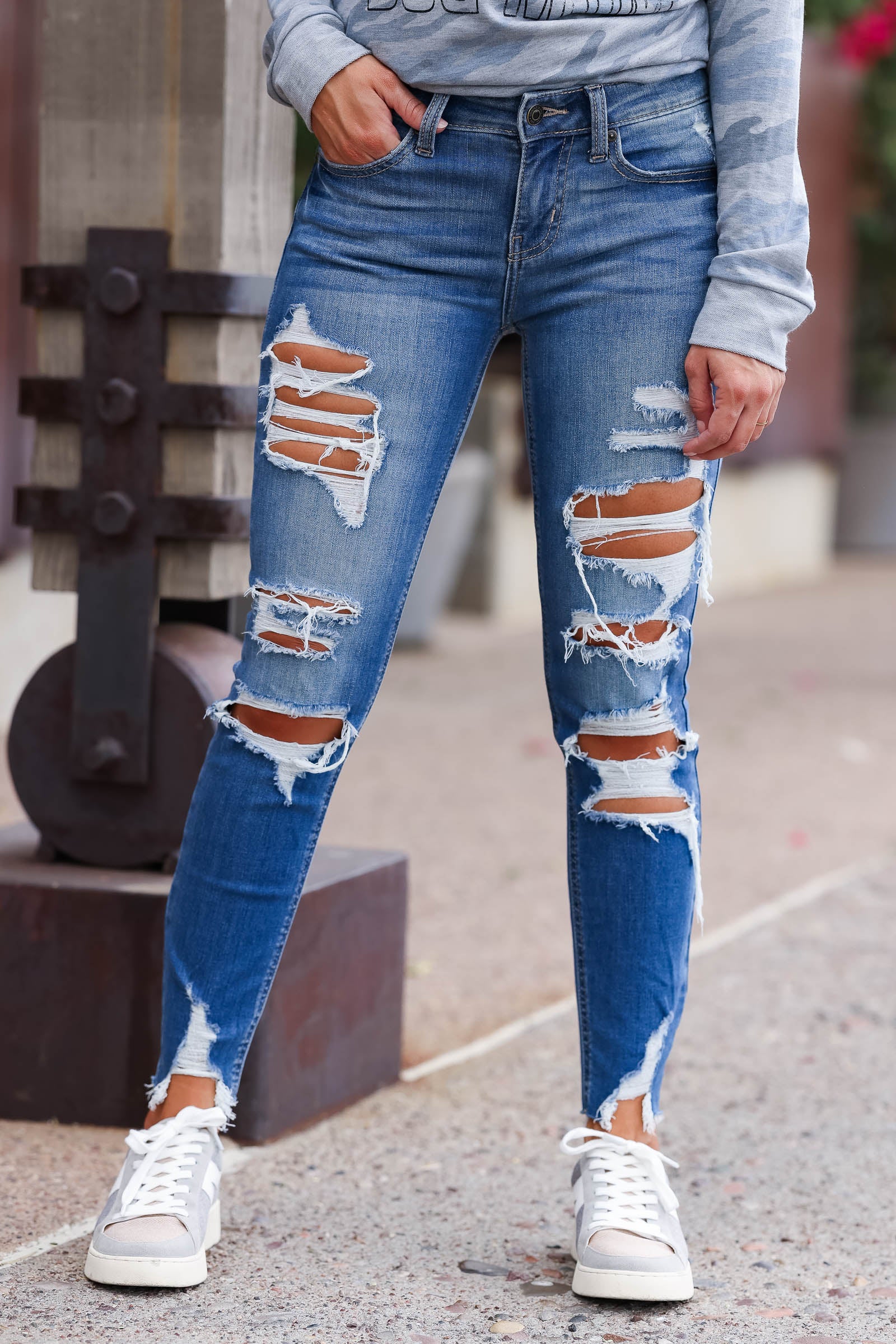 trendy distressed jeans