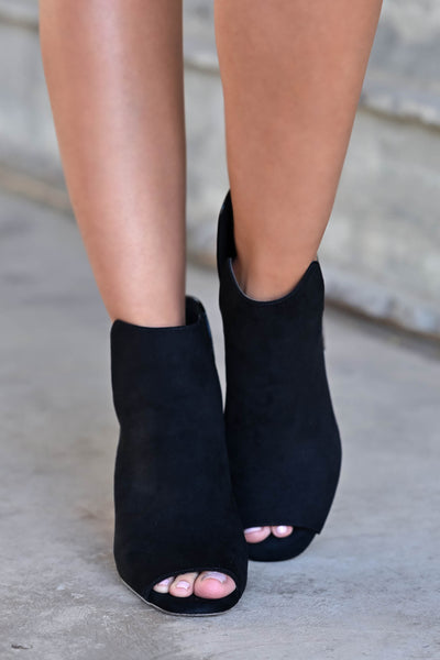 peep toe black booties