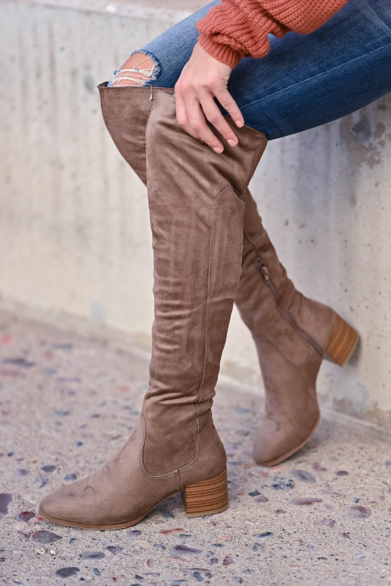 Walk On Over Knee High Boots - Taupe 