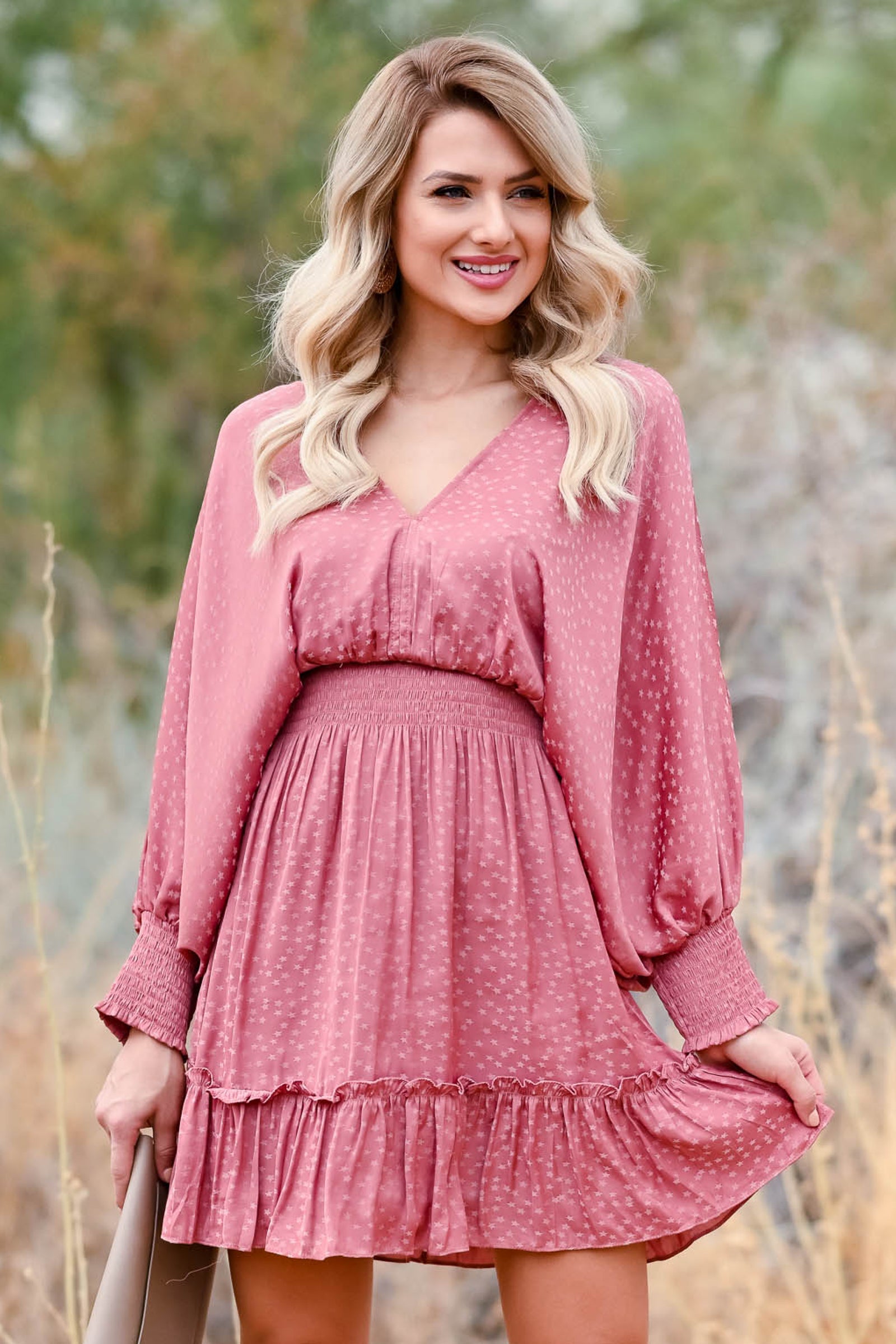 dusty rose mini dress