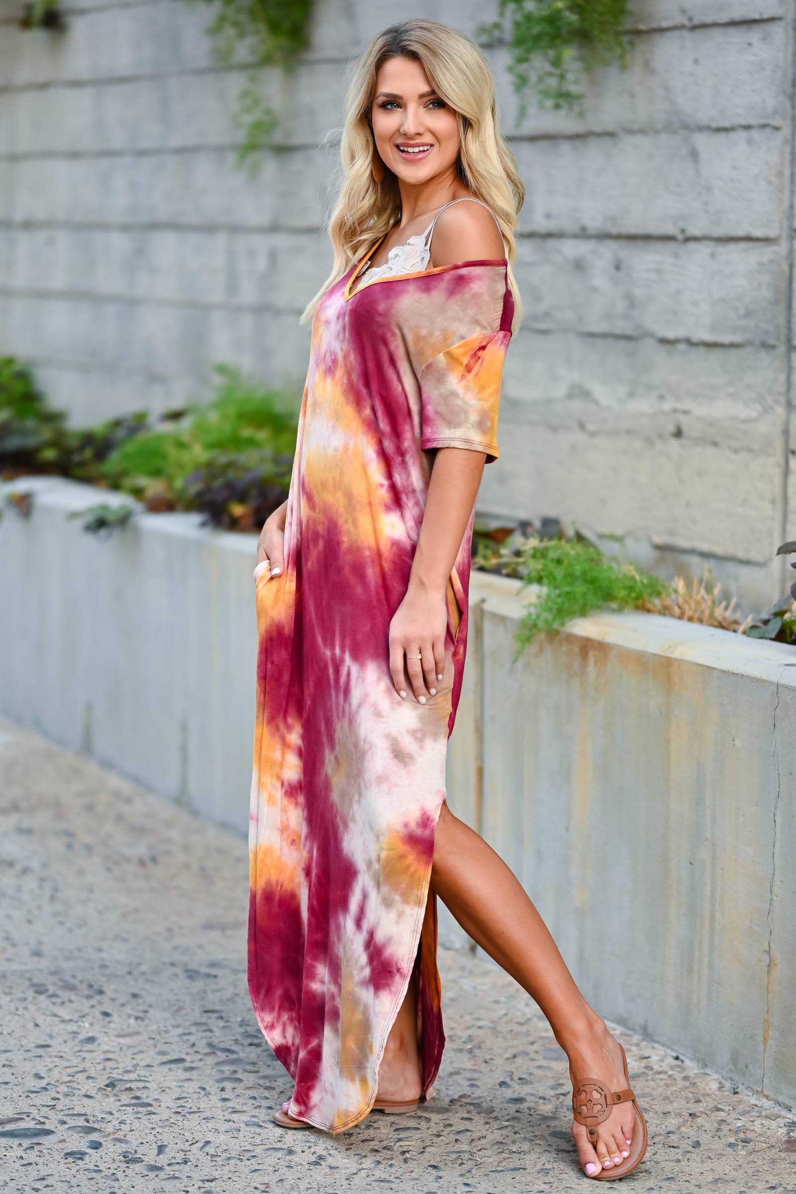 short sleeve tie dye maxi dress