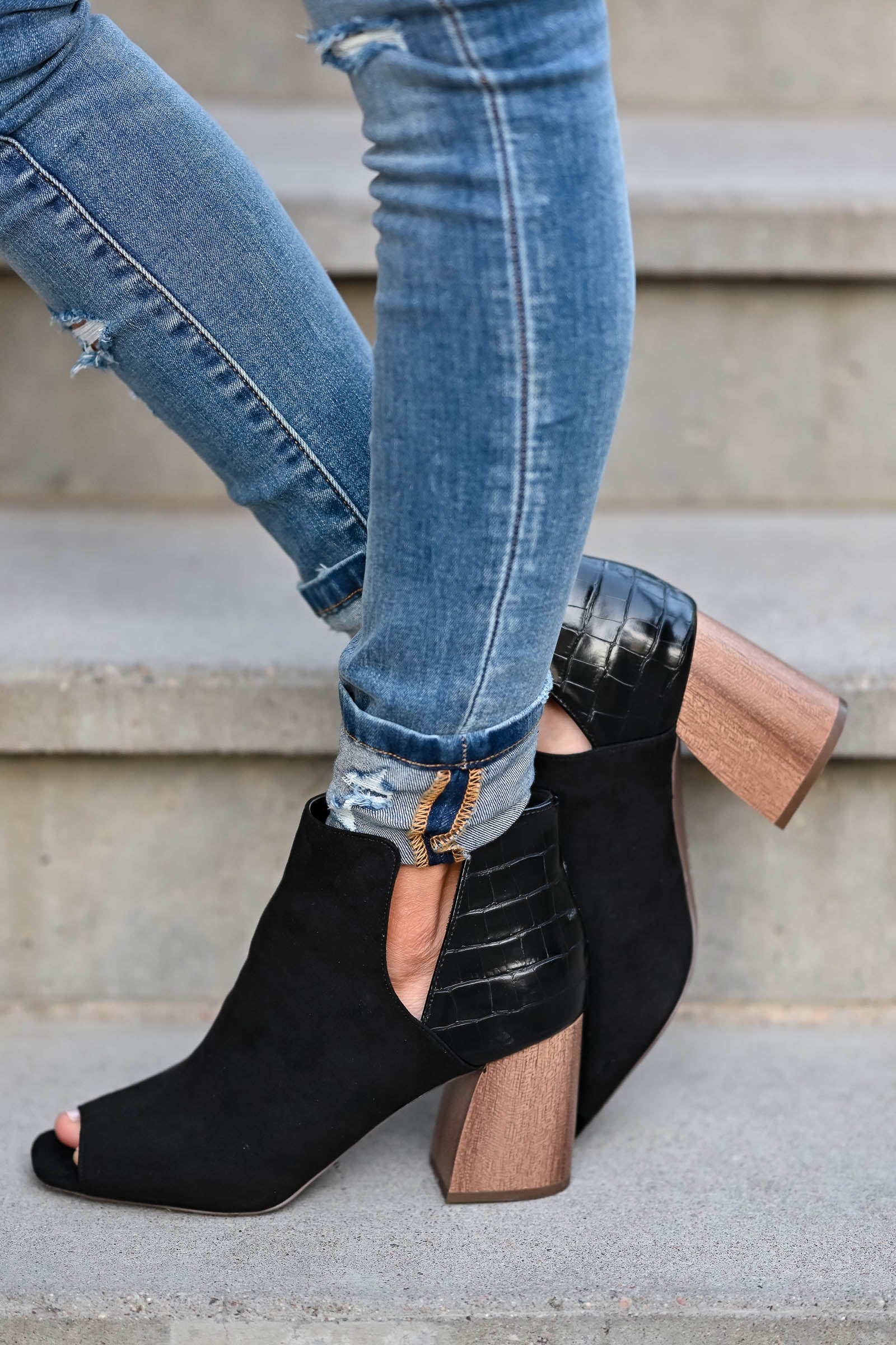 fall open toe booties