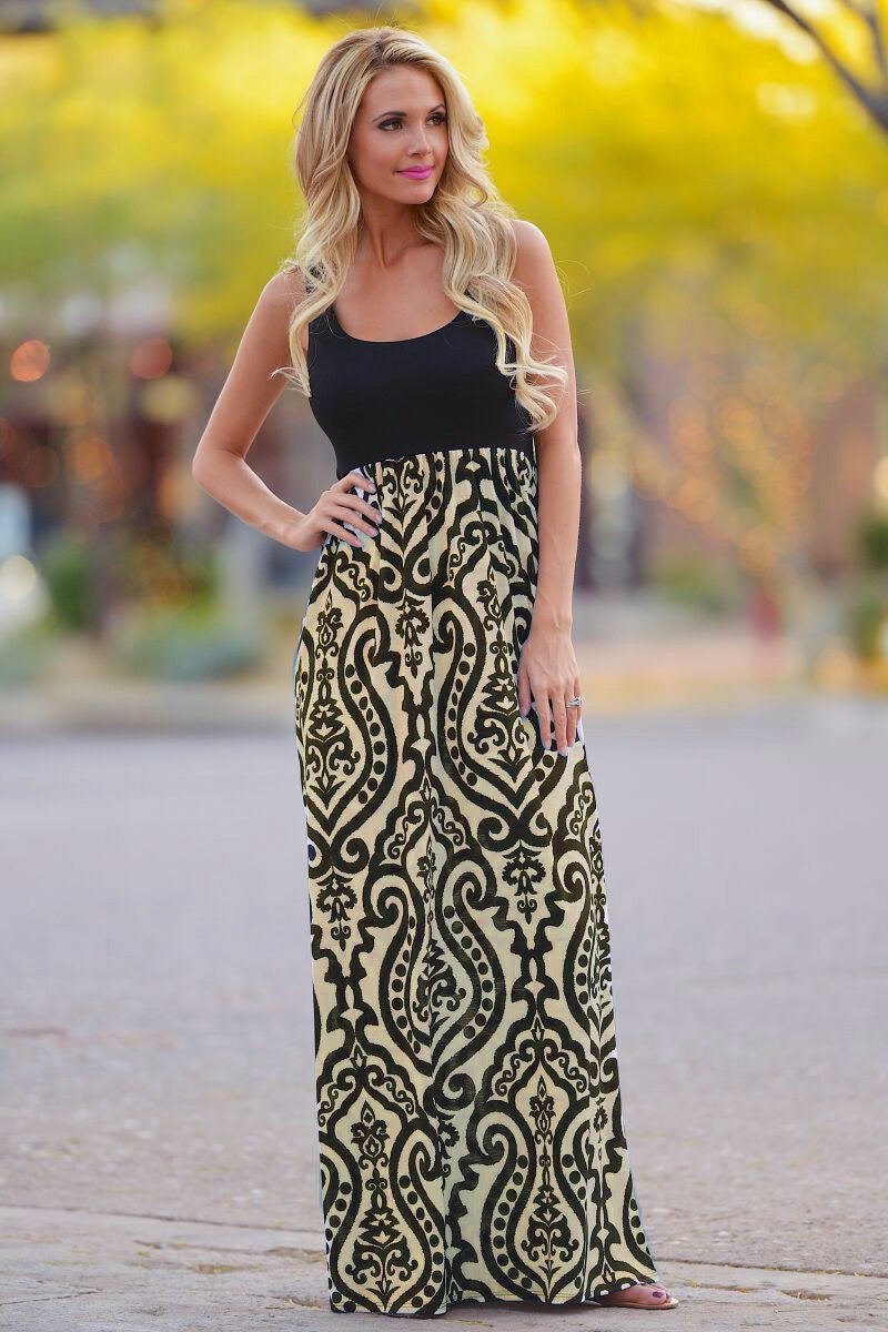 If It's Meant To Be Maxi Dress - Black/Taupe - Closet Candy Boutique