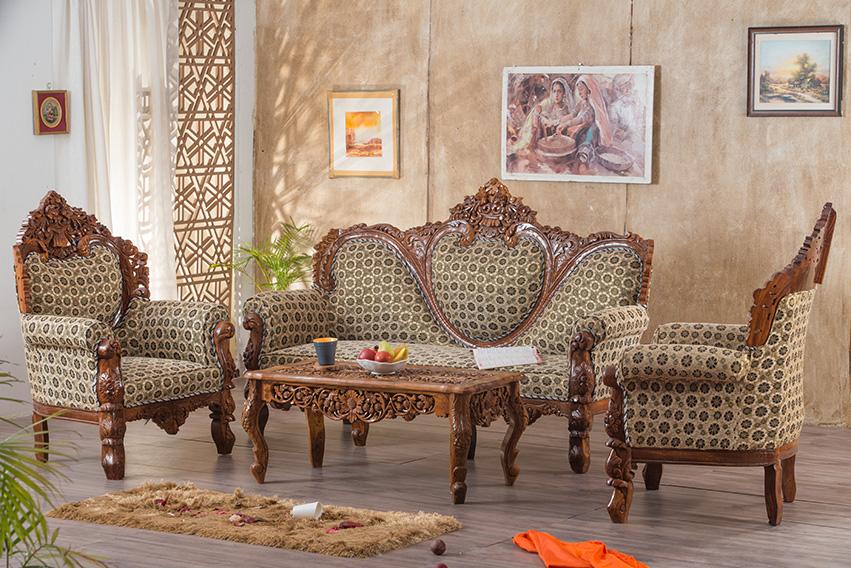 Buy Solid Wood Czar Carved Sofa set Online in India 