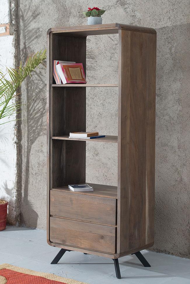 Wooden Log Indiana Dusk Book Shelf In Smoke Grey Finish Buy