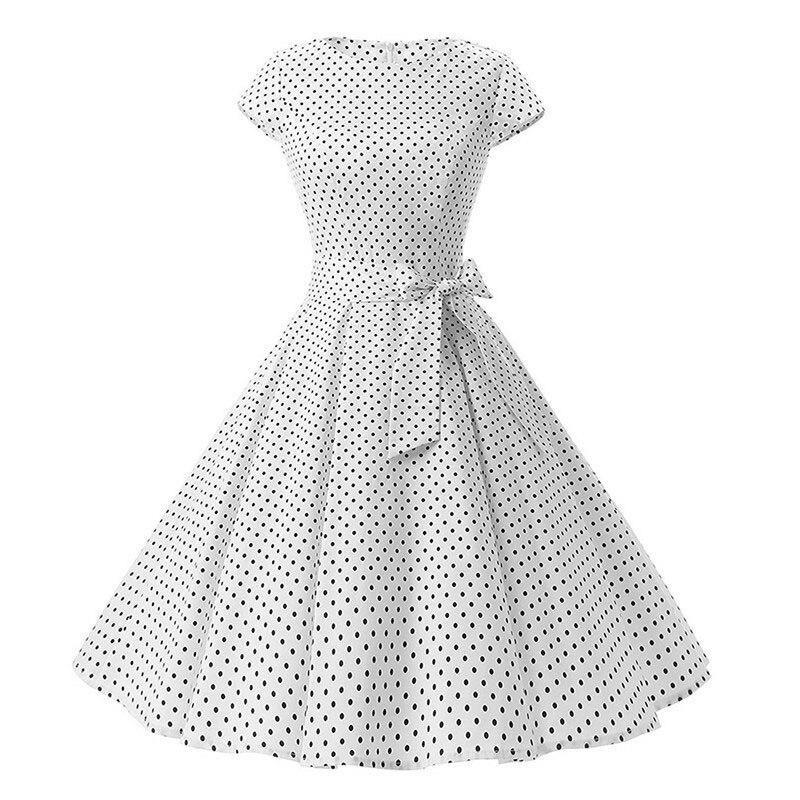 Robe élégante vintage blanc à pois noir