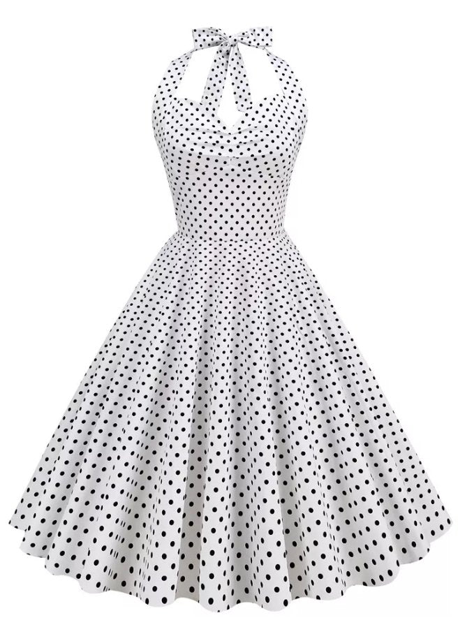 Robe blanche à pois années 50 Liz Taylor