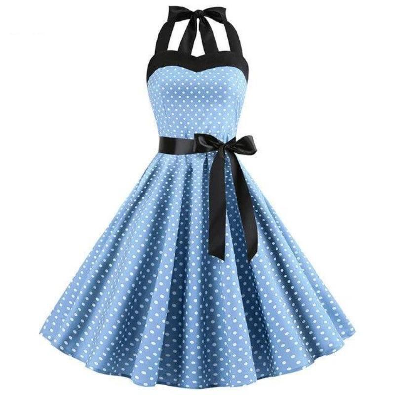 Robe vintage bleu à pois années 50