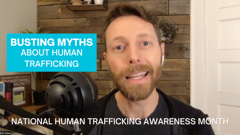 man on Zoom call talks about the impact of human trafficking