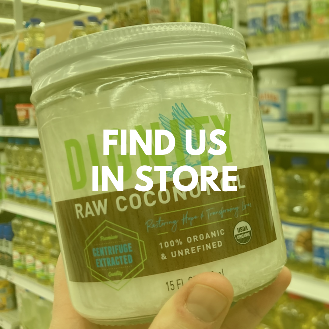 Holding a jar of coconut oil in a store