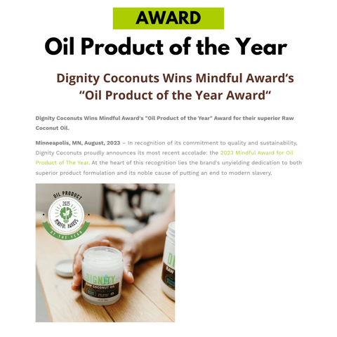 Dignity Coconuts Oil Product of the Year Award