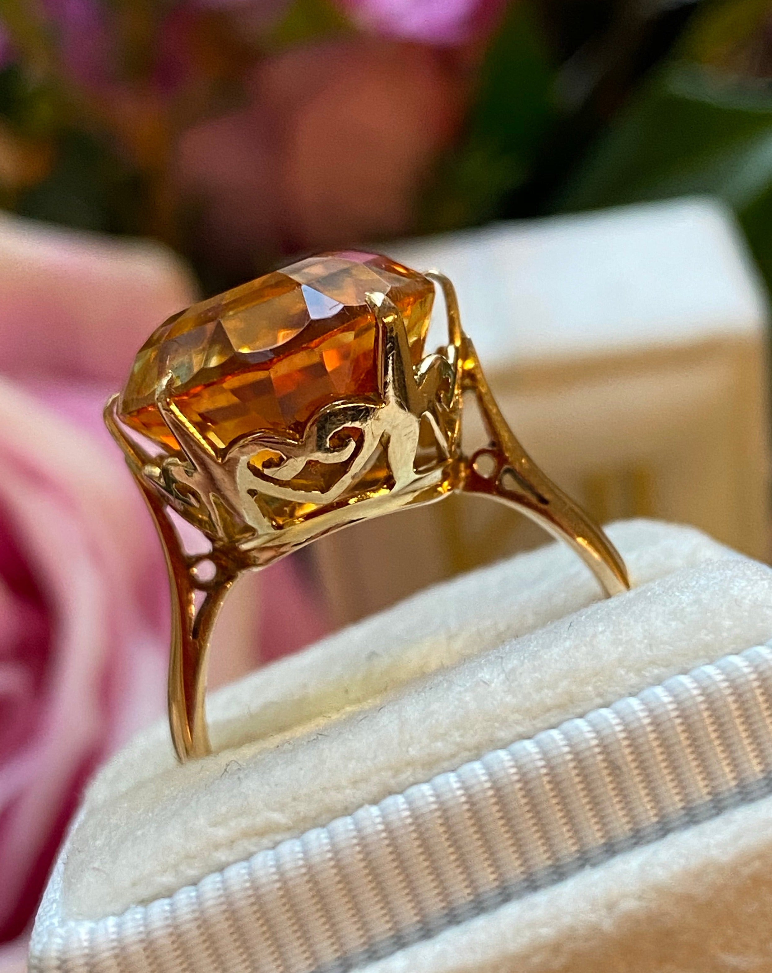 citrine cocktail ring with diamonds