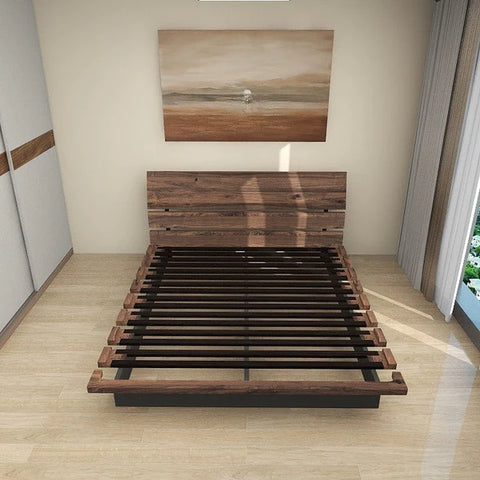 Walnut Bed Frame Reinforced With Metal Slats For Extra Durability