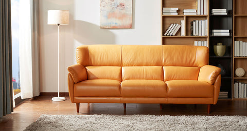 High back sofas come in leather and fabric materials with wood legs