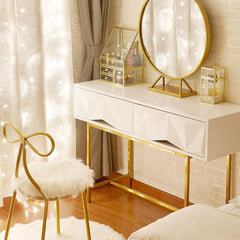 Modern Vanity Set With Mirror Gold White Dresser Table Set And