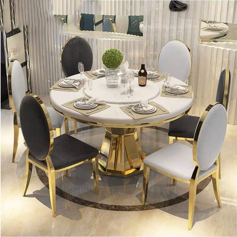 stainless steel round dining table set