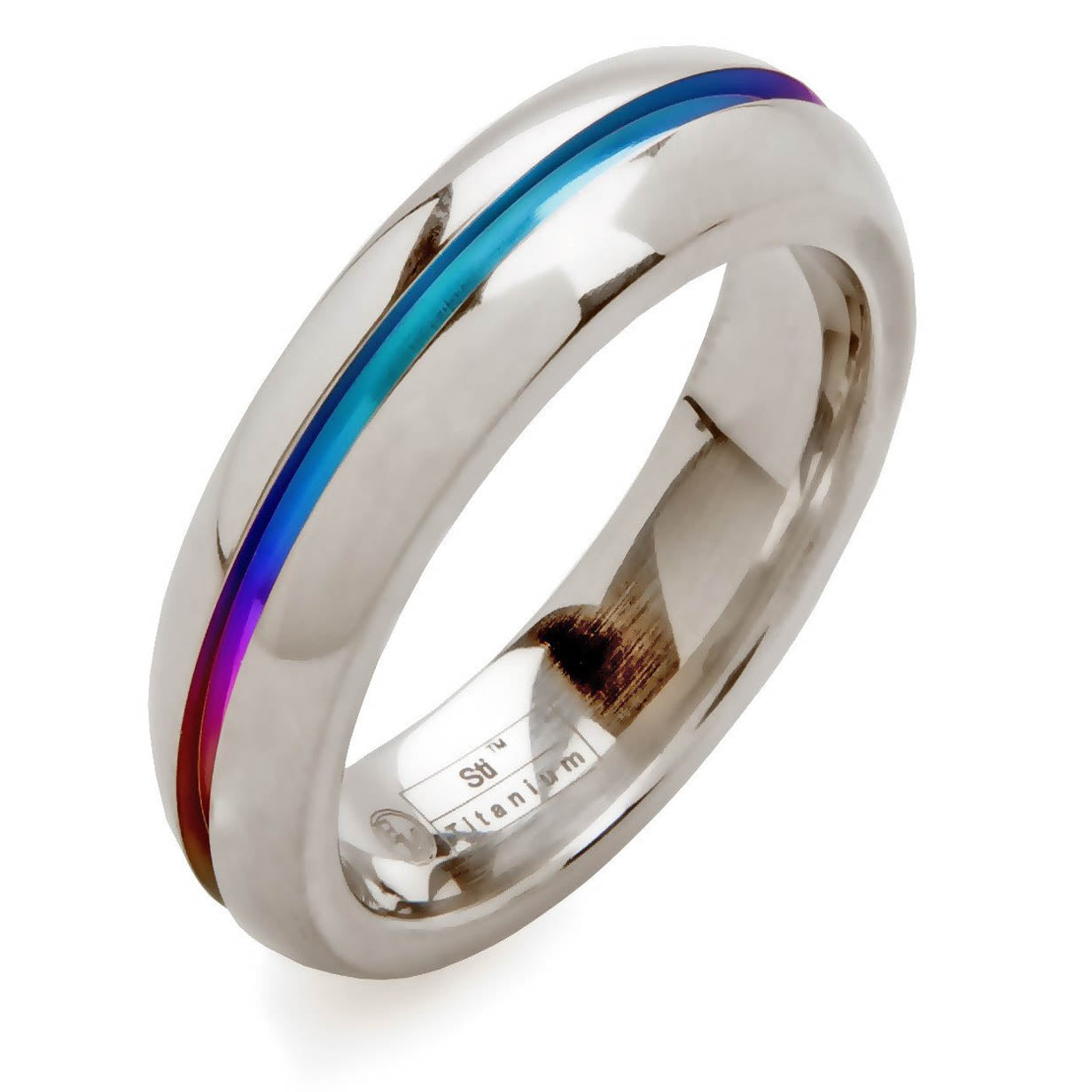 Rounded Titanium Ring with Rainbow Cutout – Love and Pride