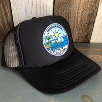 Hermosa Beach SHOREFRONT Trucker Hat - Black (Curved Brim)