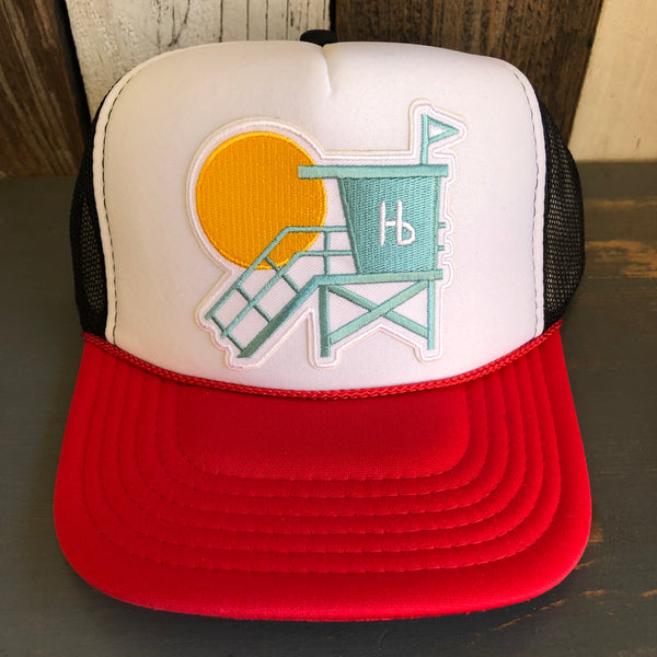 Hermosa Beach LIFEGUARD TOWER High Crown Trucker Hat - Red – Wicked+