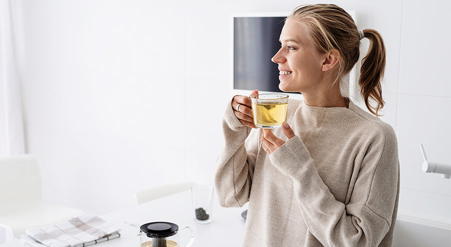 A Woman Drinking Lemon Verbena Tea