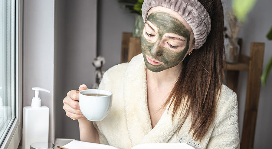 A Woman Wearing a Green Tea Face Mask