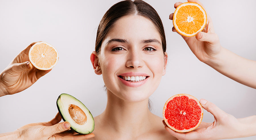 A Woman With Healthy Foods and Healthy Skin