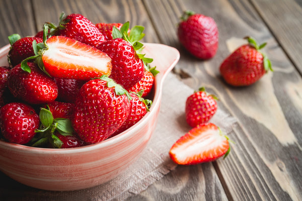 bowl of freshly cut strawberries