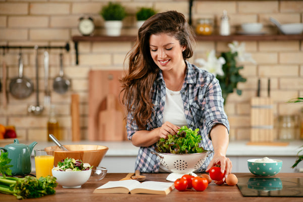 woman looking at recipes