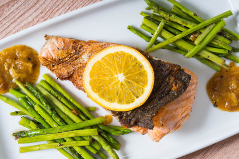 Citrus Glazed Salmon with lemon oranges and honey