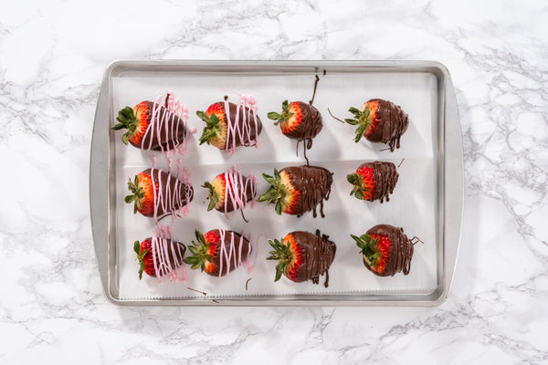 strawberries drizzled with chocolate