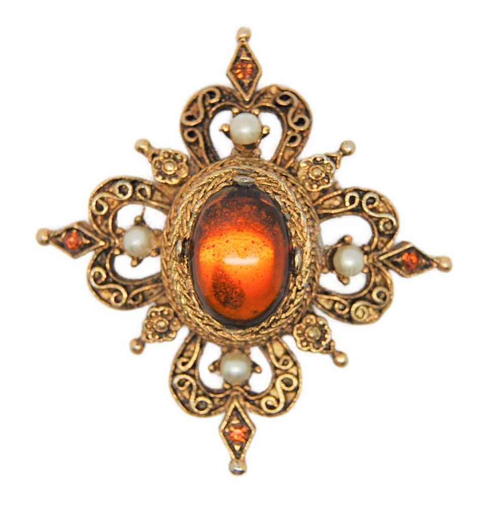 Florenza Shield Amber Pearl Vintage Figural Pin Brooch – Mink Road ...