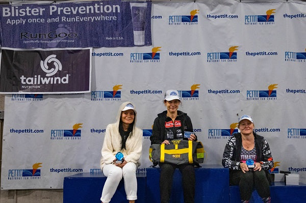 6 Days In The Dome women's podium, Viktoria Brown, Ella Lombardi, Chastity Hertel