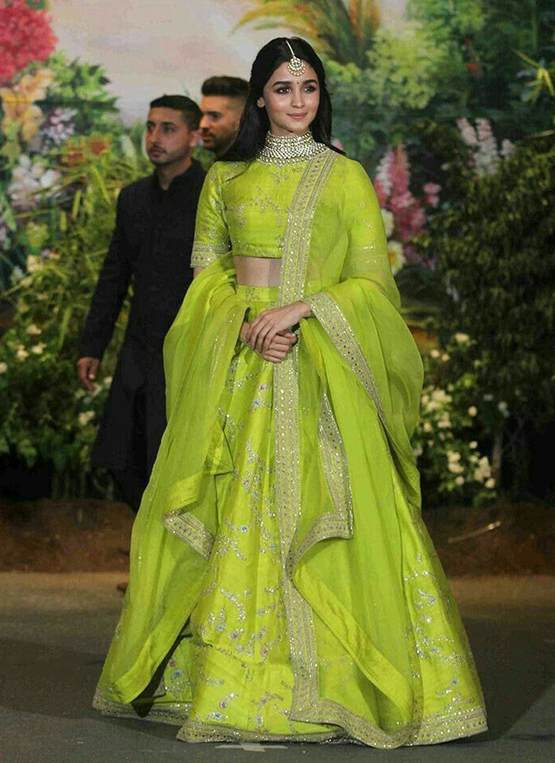 Exclusive Alia Bhatt Fame Parrot Green Color Wedding Wear Lehenga Chol –  WearYourGlamour