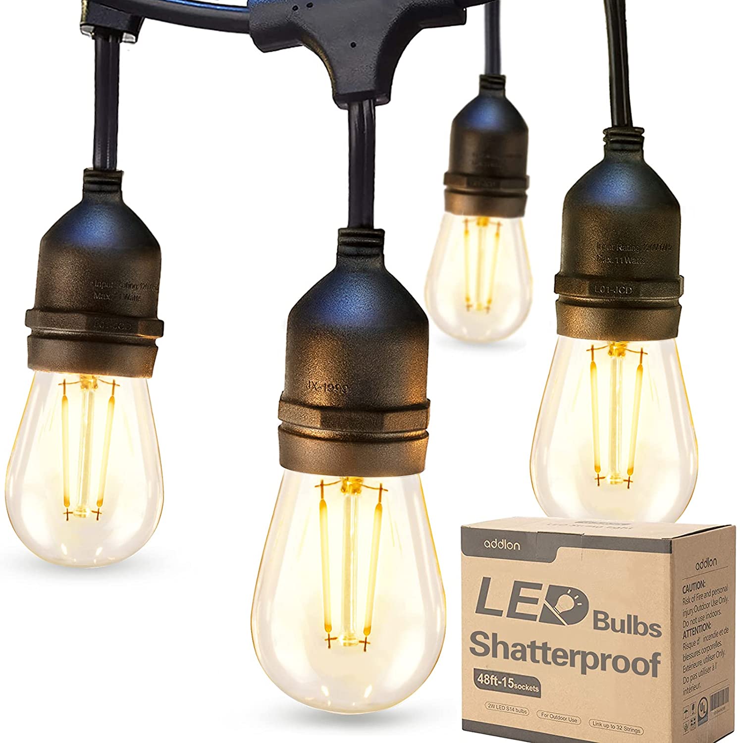 2W LED S14 LED Bulbs Included Hyperlumen LED Outdoor Commercial Weatherproof String Lights Warm White 48ft with 15 Hanging Sockets 2W LED S14 LED Bulbs Included Hyperlumen LED Outdoor Commercial Weatherproof String Lights Warm White 48ft with 15 Hanging Sockets
