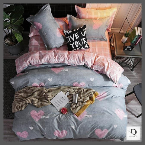 Heart Shape Pink and Grey Sheets Double Sided