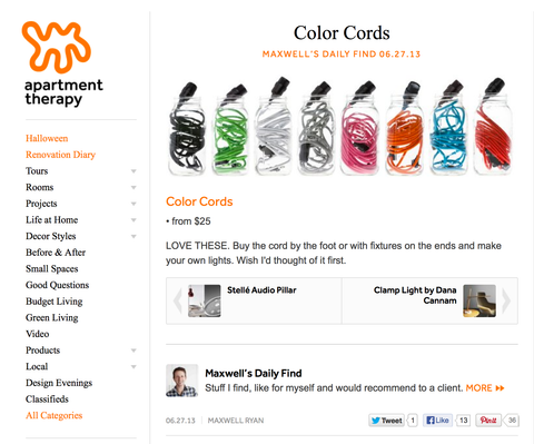 Screenshot of Color Cord on Apartment Therapy website