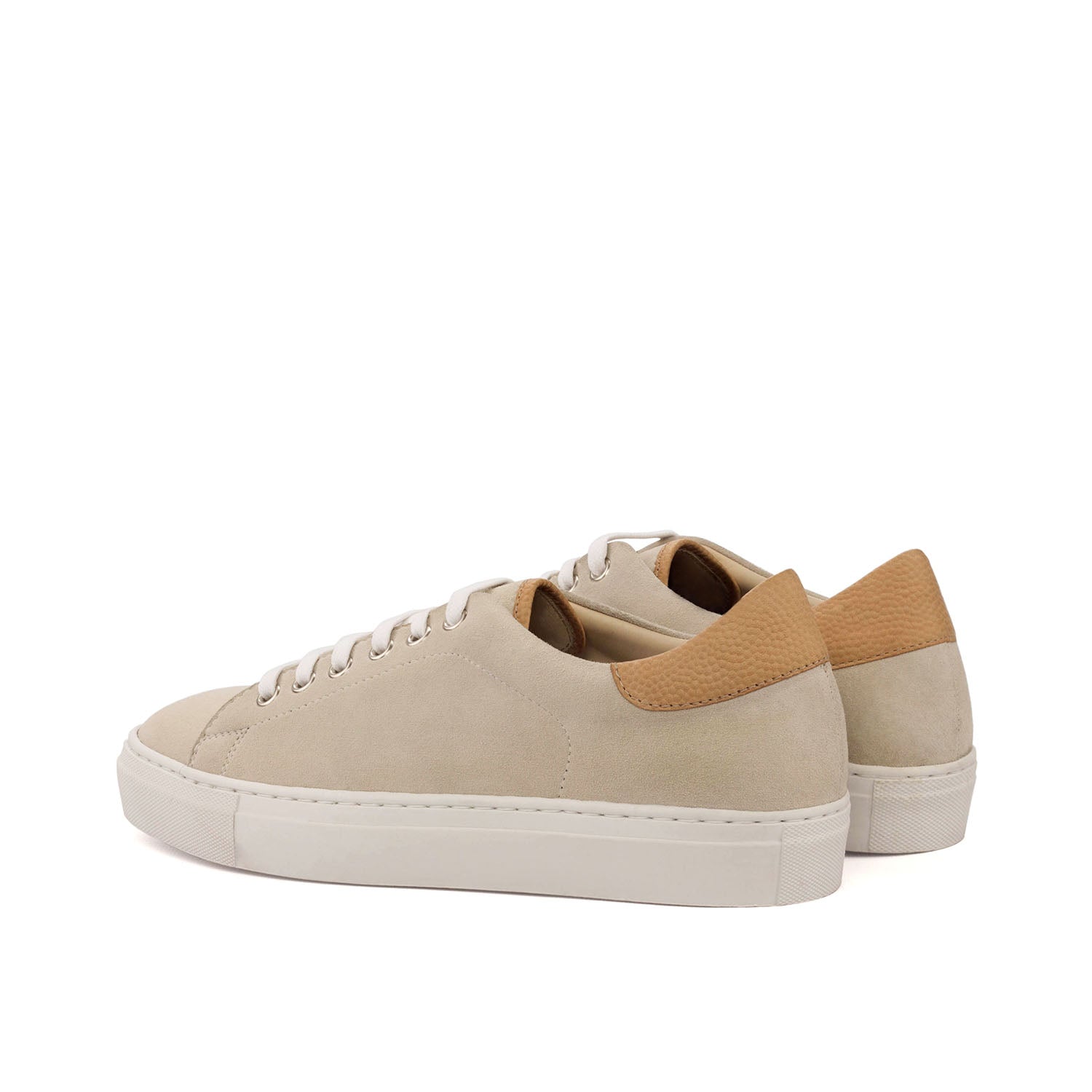 Ambrogio Bespoke Men's Handmade Custom Shoes Ivory & Camel Suede / Full Grain Leather Casual Trainer Sneakers (AMB1624)