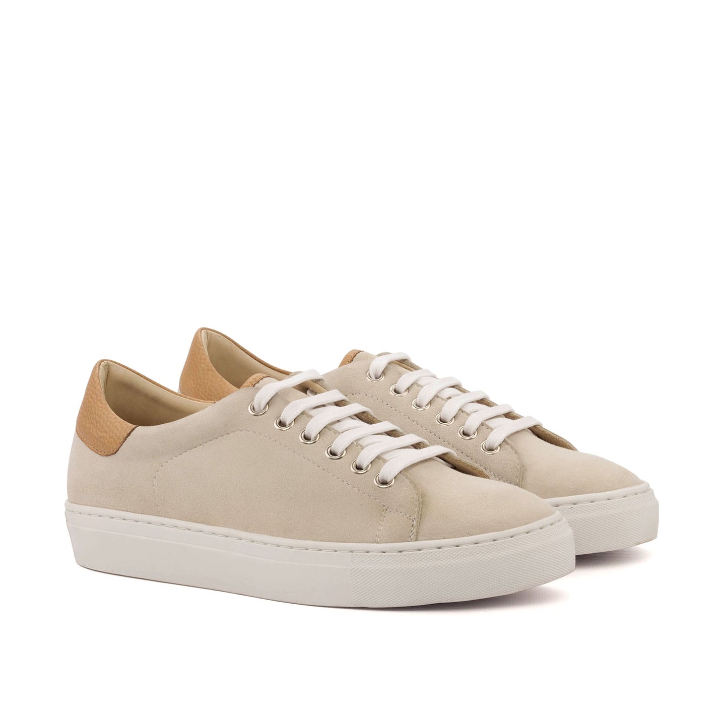 Ambrogio Bespoke Men's Handmade Custom Shoes Ivory & Camel Suede / Full Grain Leather Casual Trainer Sneakers (AMB1624)