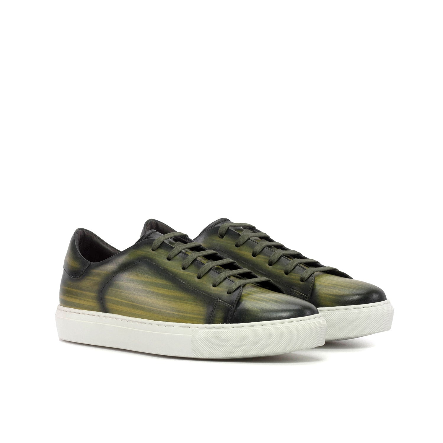 Ambrogio Bespoke Men's Shoes Khaki Patina Leather Trainer Sneakers (AMB2453)