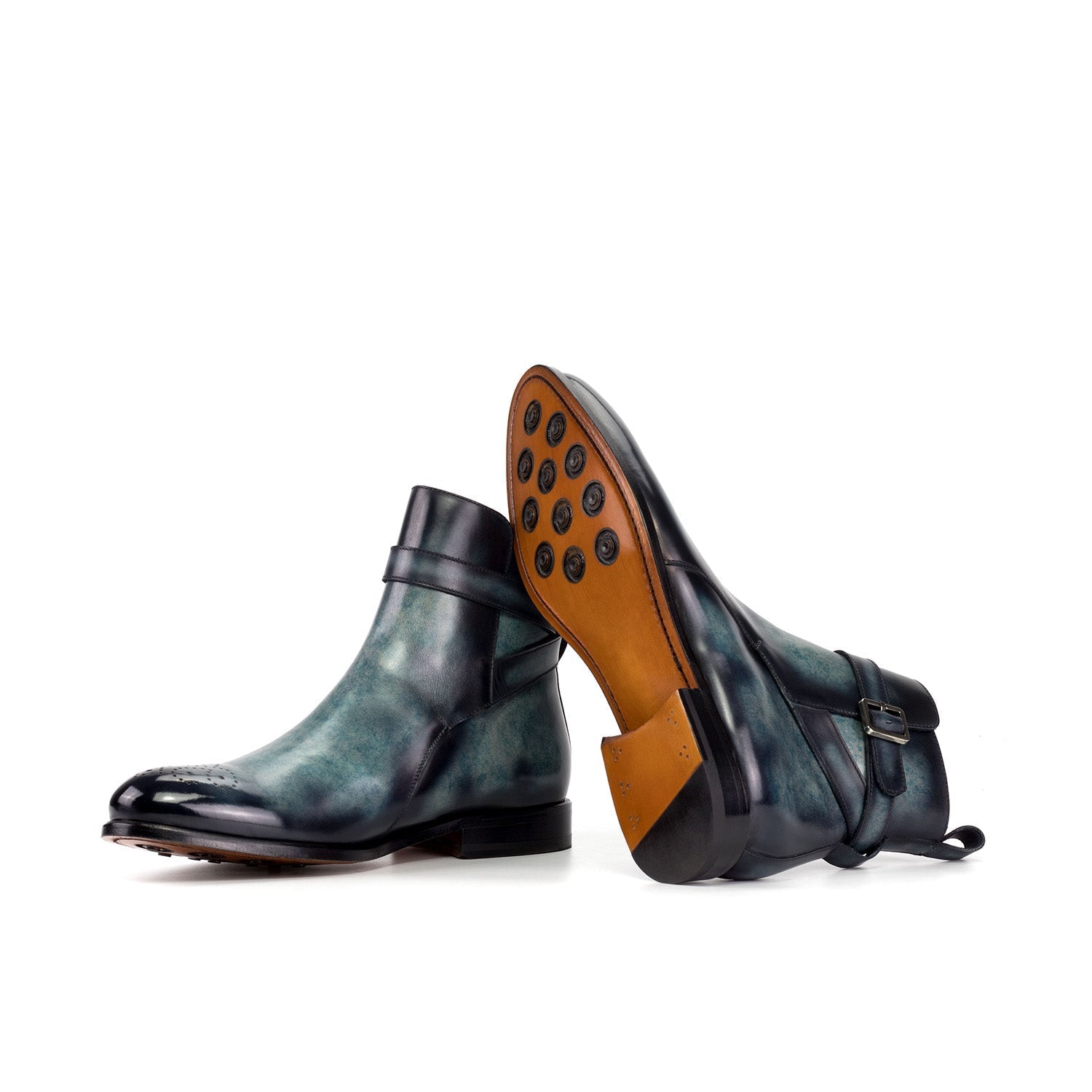 Ambrogio Bespoke Men's Shoes Turquoise Patina Leather Jodhpur Boots (AMB2430)