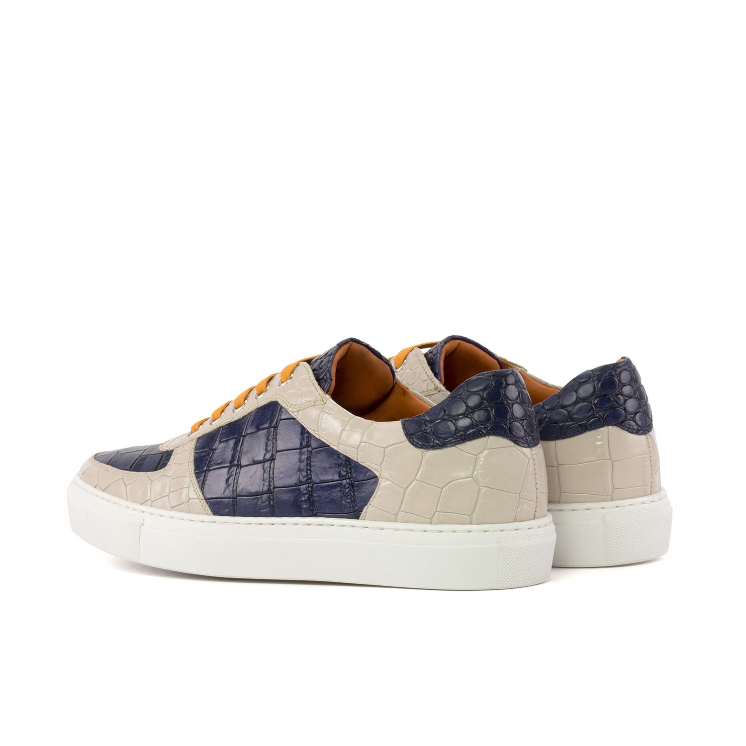 Ambrogio Luxury Men's Shoes Navy & Nude Crocodile Print Leather Trainer Sneakers (AMB2543)