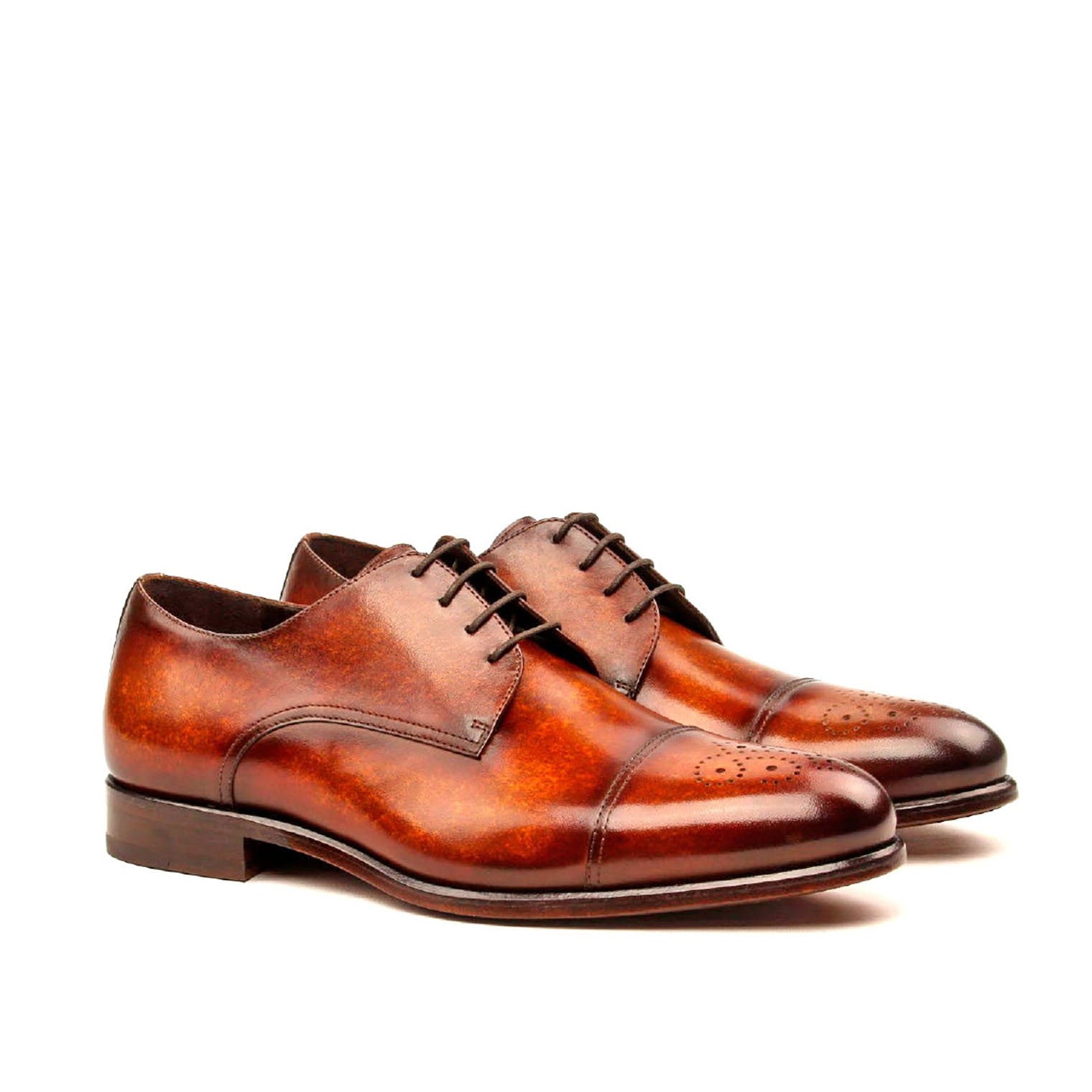 Ambrogio Men's Handmade Custom Made Shoes Cognac Patina Leather Derby Oxfords (AMB1153)