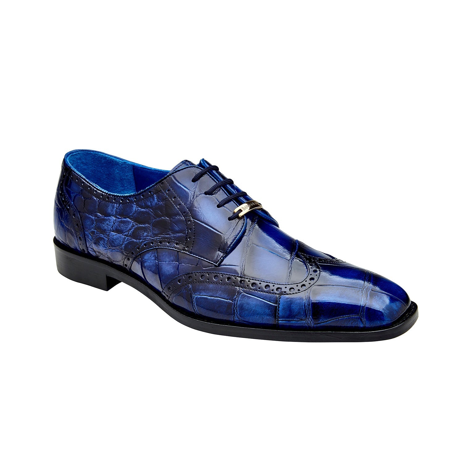 Belvedere Santo R70 Shoes Men's Antique Blue Exotic Genuine American Alligator Wingtip Derby Oxfords (BV3161)