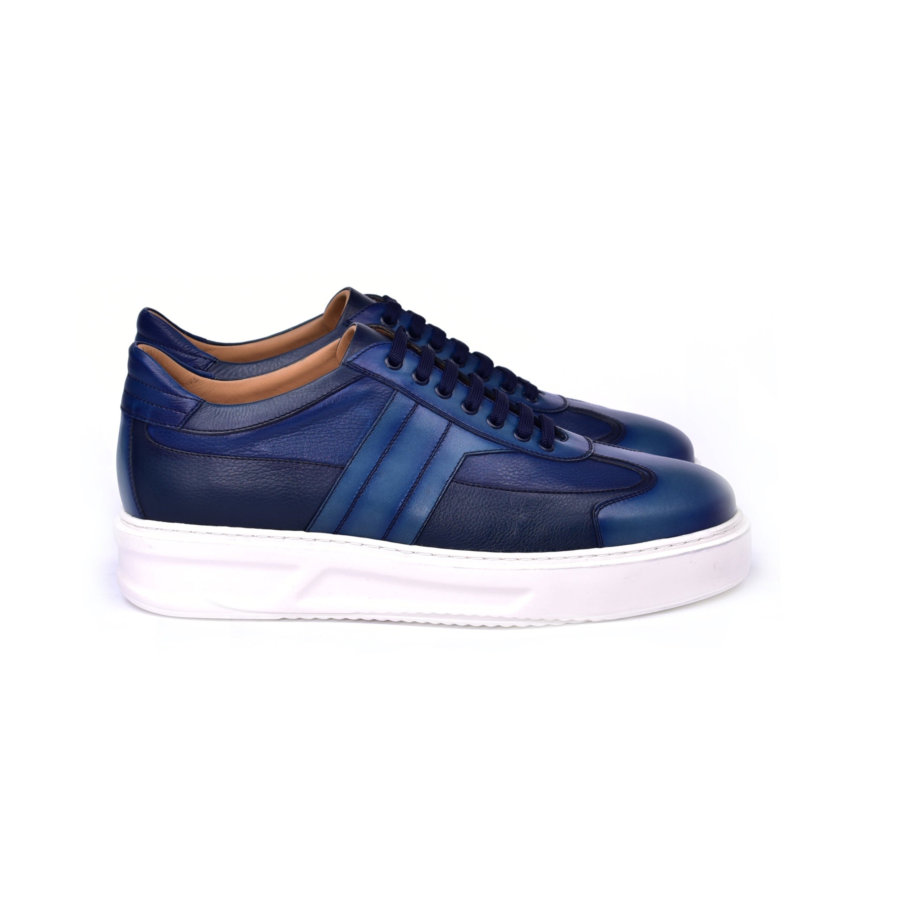 Corrente C0013011-5769 Men's Shoes Navy Combination Calf-Skin Leather Casual Sneakers (CRT1467)