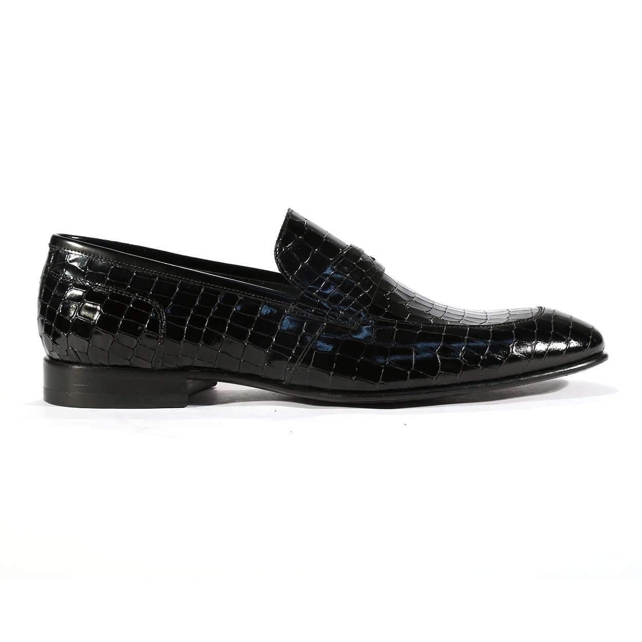 Corrente C123-3470 Men's Designer Shoes Black Alligator Print / Calf-Skin Leather Loafers (CRT1016)