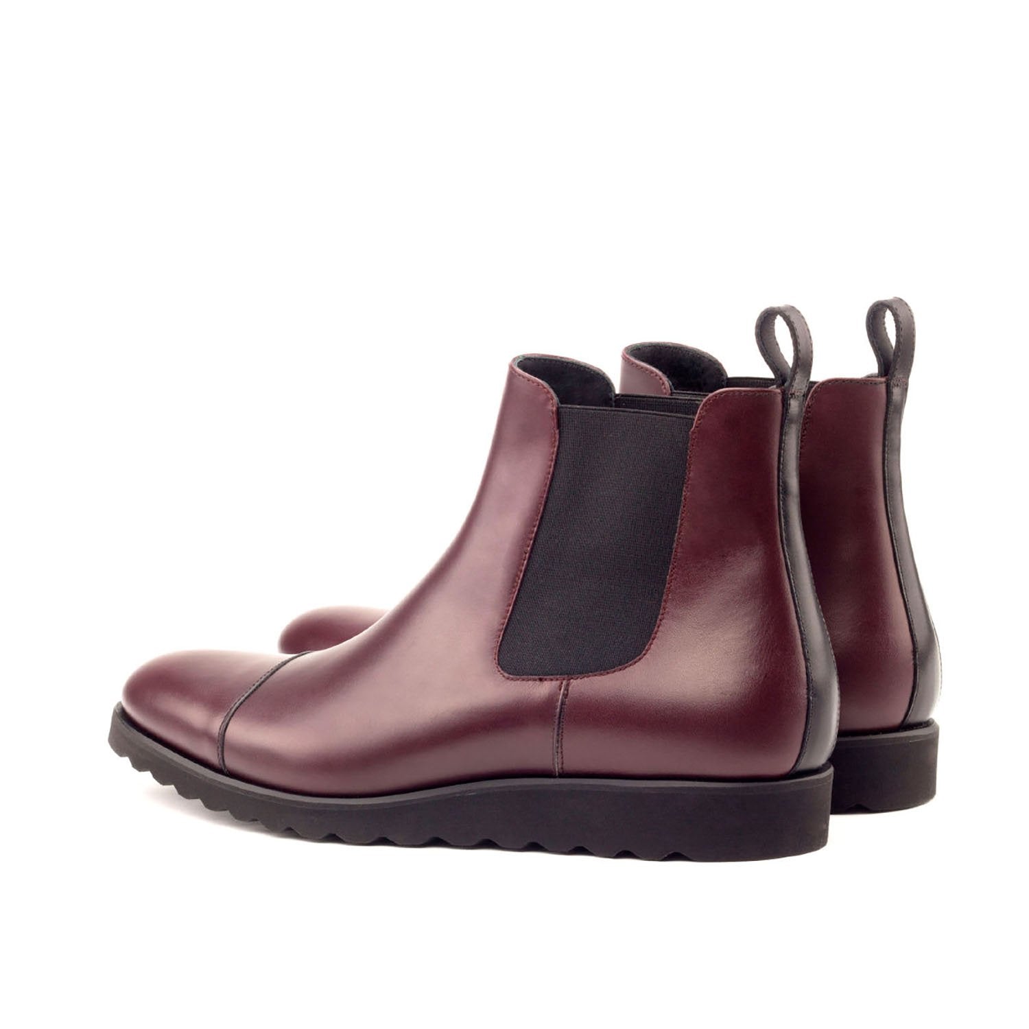 Ambrogio Bespoke Custom Men's Shoes Black & Burgundy Box Calf-Skin Leather Chelsea Boots (AMB2173)