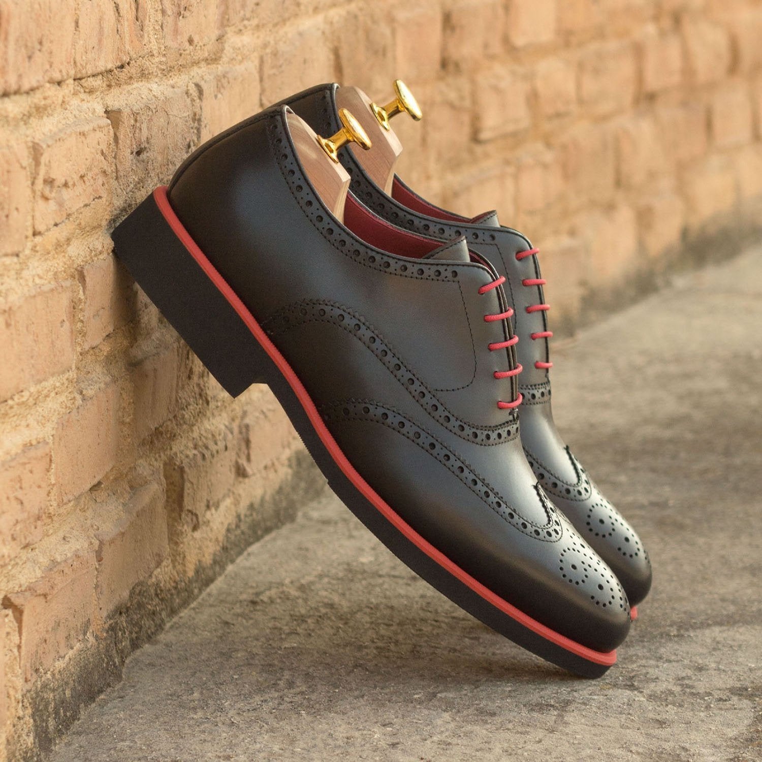 Ambrogio Bespoke Custom Men's Shoes Black Calf-Skin Leather Full Brogue Oxfords (AMB2118)