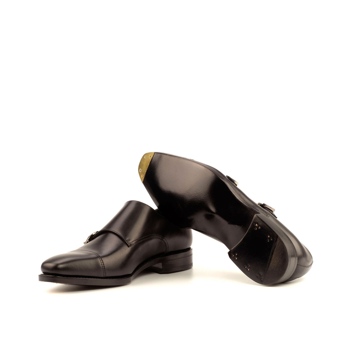 Ambrogio Bespoke Custom Men's Shoes Black Calf-Skin Leather Monk-Straps Loafers (AMB2006)