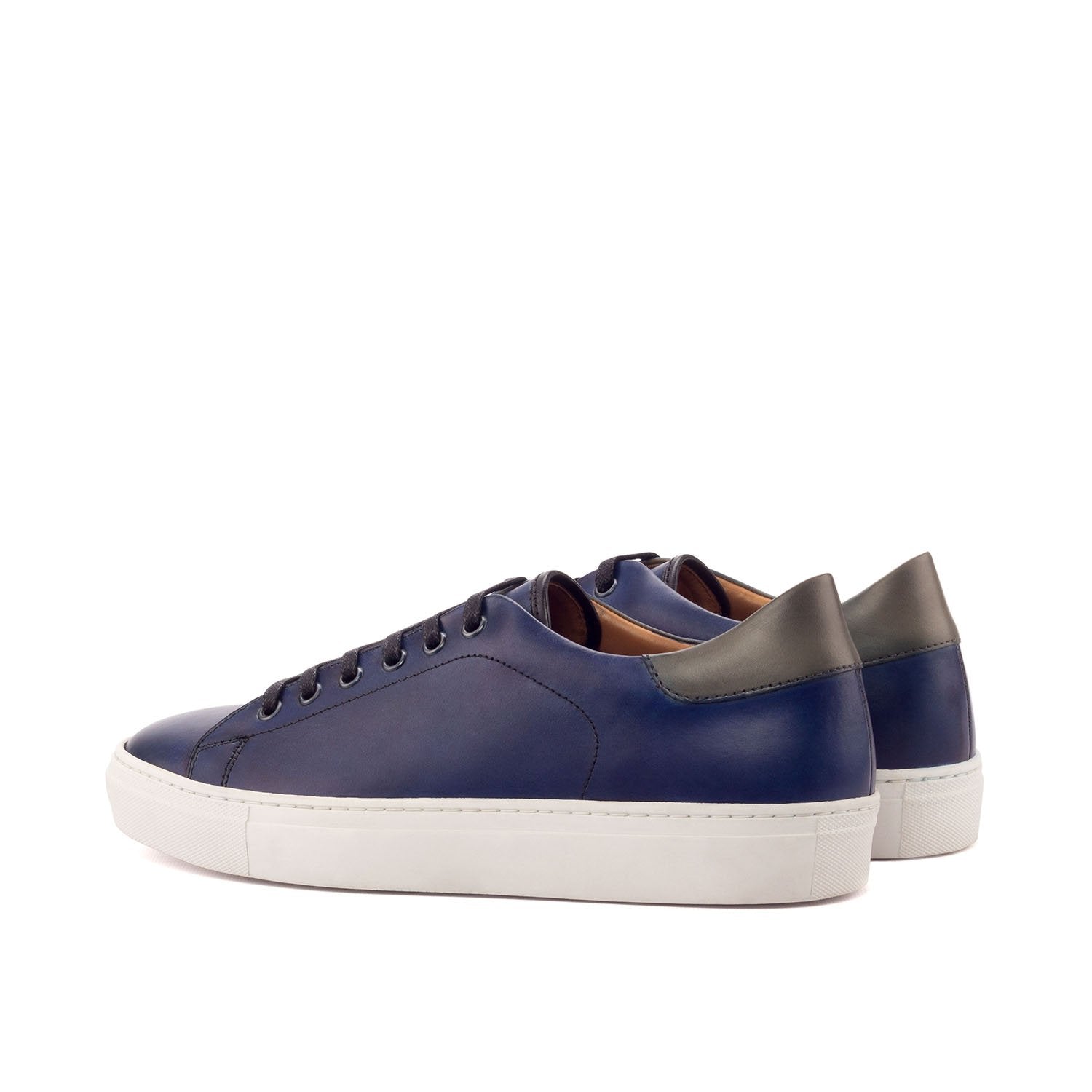 Ambrogio Bespoke Custom Men's Shoes Black, Gray & Navy Calf-Skin Leather Trainer Sneakers (AMB1918)