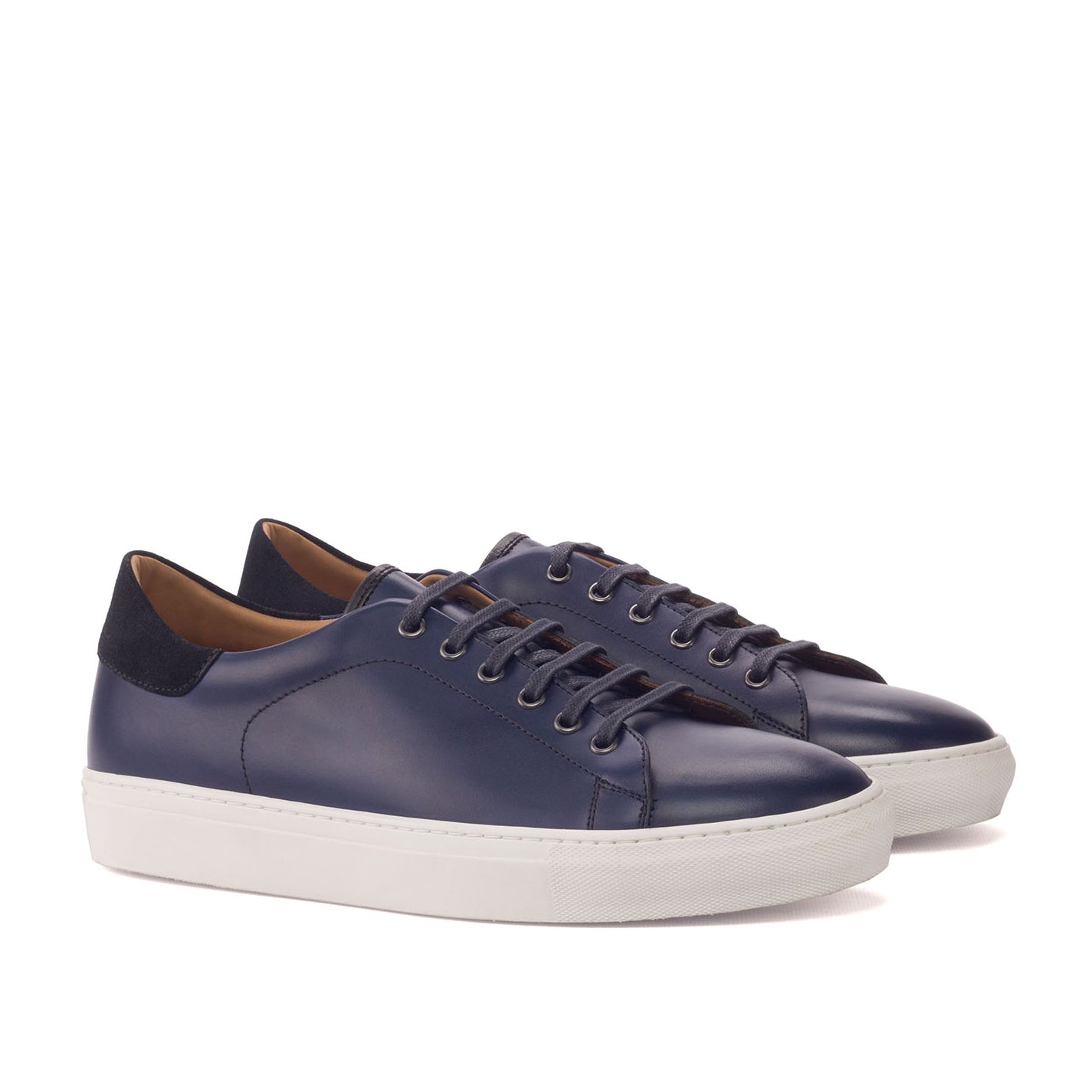 Ambrogio Bespoke Custom Men's Shoes Black & Navy Suede / Calf-Skin Leather Trainer Sneakers (AMB1919)